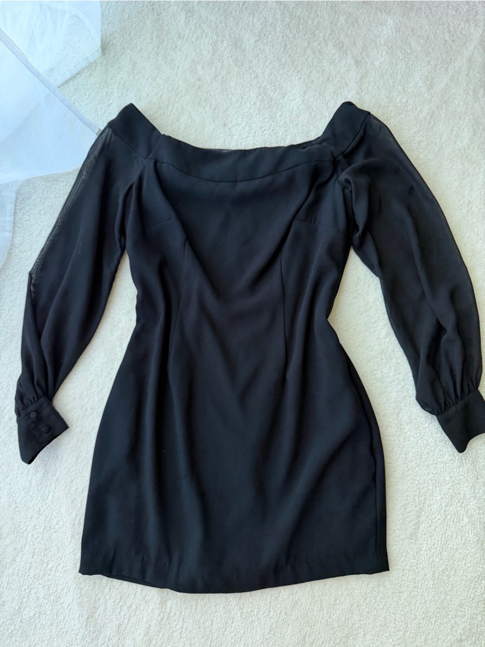 Aidan Mattox Black Sheer Off-the-Shoulder Long Sleeve Dress